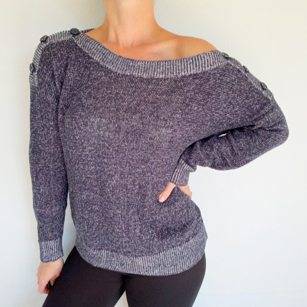 Joie Gadelle blue gray linen blend off-shoulder button detail knit sweater XS - Picture 15 of 15